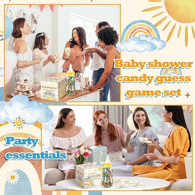 Glenmal 52 Pcs Baby Shower Games Gift Sets Large Baby Bottle for Shower Game Guess How Many Candies Decorations for Gender Reveal(Here Comes the Son)