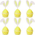 Ercadio 24Pcs Easter Bunny Ear Cupcake Toppers Glitter Yellow Rabbit Ears Cupcake Picks Easter Bunny Cupcake Decors for Rabbit Baby Gender Reveal Kids Birthday Baby Shower Party Supplies