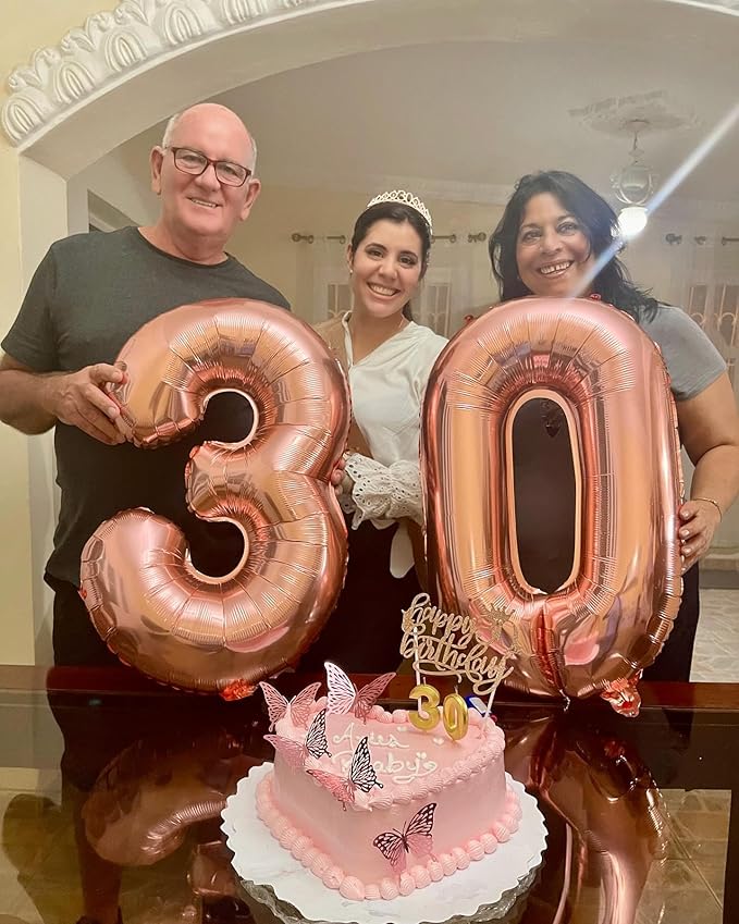 30 Balloon Number, Rose Gold Number 30th Birthday Balloons 40 Inch, 30 Years Old Rose Gold Birthday Decorations for Men Women, 30th Anniversary Decorations