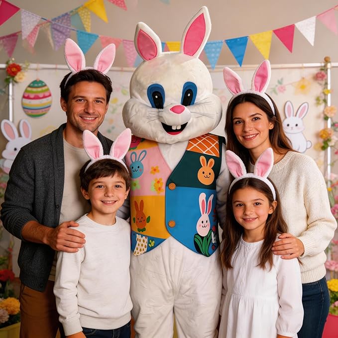 Easter Bunny Mascot Costume Blue Vest Unisex Deluxe Rabbit Costume Party Adult Size Fancy Dress