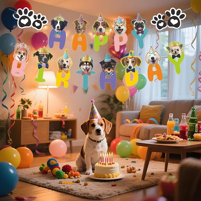 Happy Birthday Dog Birthday Banner,Dog Face Birthday Party Banner Backdrop Decoration, Pet Theme Party Decoration for Golden Doodle Teddy Husky Labrador