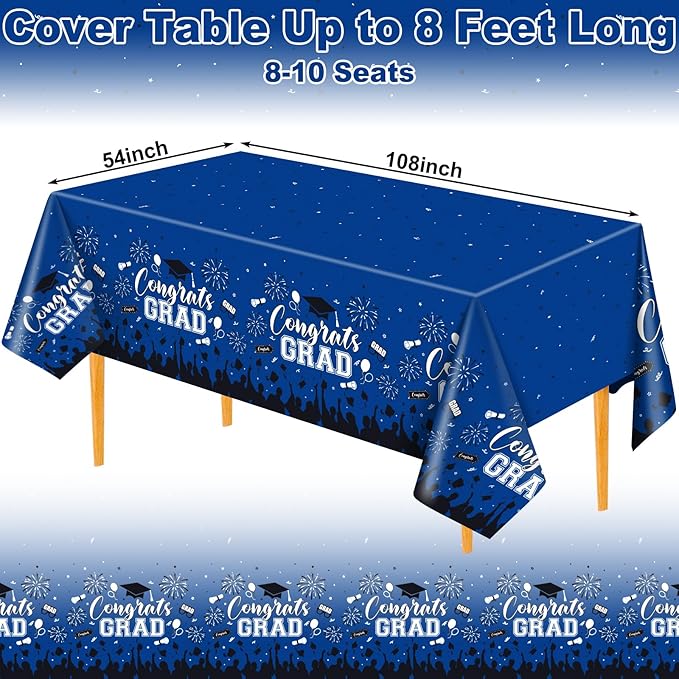 3 Pack Plastic Graduation Tablecloth, Graduation Decorations Class of 2026 Disposable Rectangle Blue Black Table Cover, 2026 Gongrats Grad Table Cloths for Graduation Party Decorations, 54x108