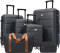 6 Pcs ABS Hardshell Luggage Sets Spinner Wheel Suitcase Lock Suitcases Charcoal