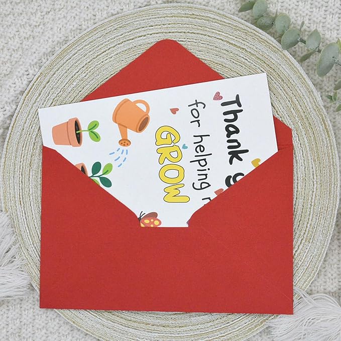 Thank You Teacher Appreciation Cards with Envelopes Thank You for Helping Me Grow Preschool Kindergarten Gift from Kids Students Daycare Happy Dog Birthday Card (HK034)
