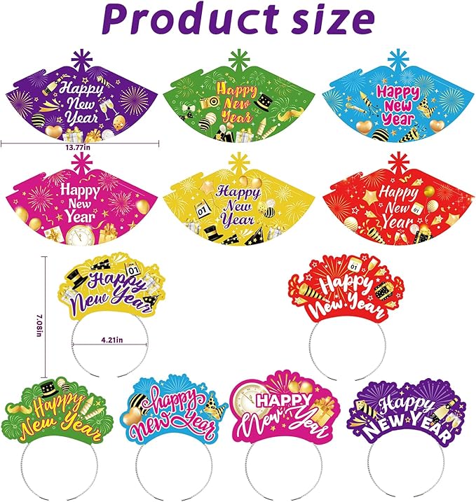 HOWAF New Years Eve Party Supplies 2026, 48 Pieces Colorful New Years Eve Hats Happy New Year Headband 2026 Glasses Party Blowouts and Necklace NYE Party Supplies New Years Eve Accessories Kit