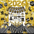 MOVINPE New Year Eve Party Decorations Kit 2026 - Happy New Year Party Supplies, Banner Cone Hats Tiaras Curtain Hanging Swirls Squawkers Blowouts Number Balloons Photo Booth Props Serve 20