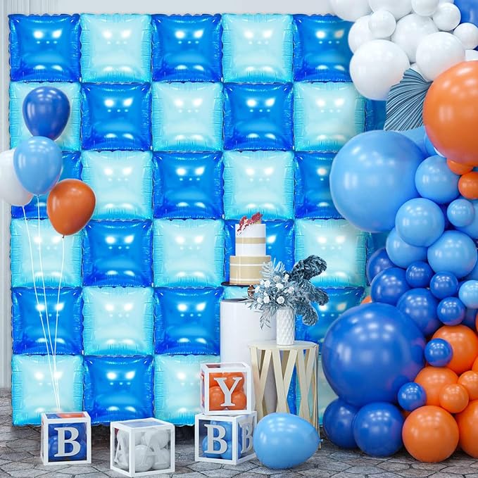 36 Pcs Navy Blue Double Sided Square Foil Balloon Wall Backdrop Metallic Winter Wonderland Balloons Backdrop Tunnel Arch Kit Mylar Square Balloons for Winter Birthday Party Decorations