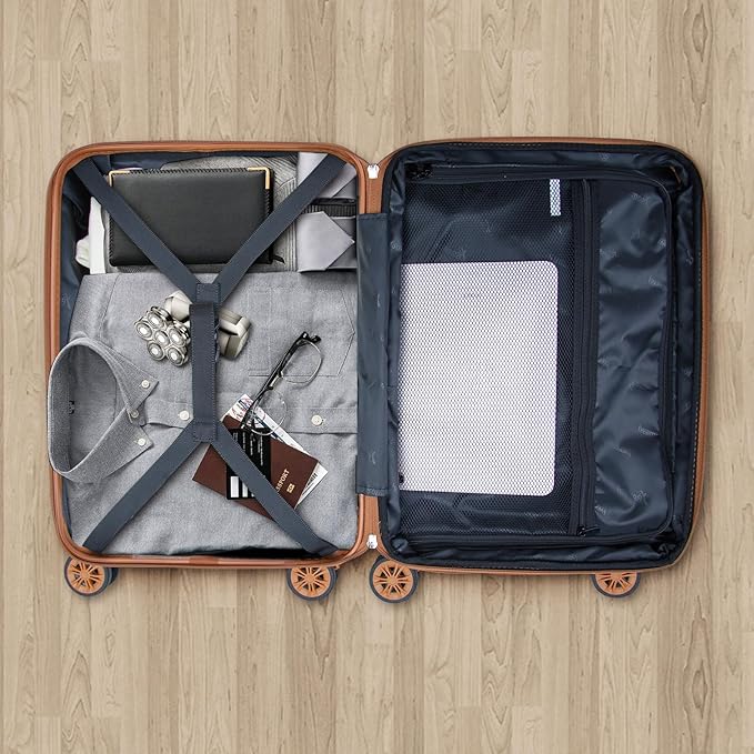 Romswi 22x14x9 Airline Approved 21in Carry On Luggage,Expandable Hardshell Suitcase with Double Spinner Wheels for 20% More Space, Lightweight Hardside CarryOn withYKK Zipper,Scratch-Resistant Black