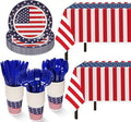 Childom Patriotic Party Supplies,152Pcs American Flag Themed Party Set,Patriotic Party Decorations,American Flag Tablecloth,4th of July Plates Cups,Red White and Blue Decor for Outside,Picnic,Memorial