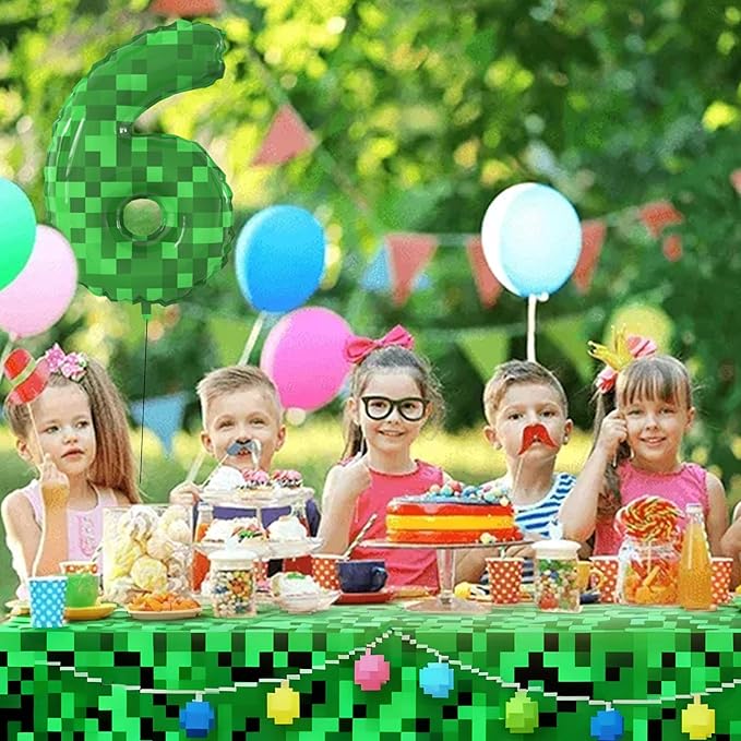 Pixel Miner Tablecloth 4 Packs, Green Plastic Table Cover Disposable Birthday Party Decoration, 54" x 108" Waterproof Tablecloths for Pixel Mining Gaming Themed Birthday Party Decoration Supplies