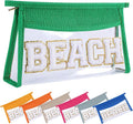 Beach Pouch Sunscreen Clear Makeup Bag Chenille Letter Beach Cosmetic Pouch Summer Essential Cute Toiletry Pouch Travel Accessories Gifts for Women