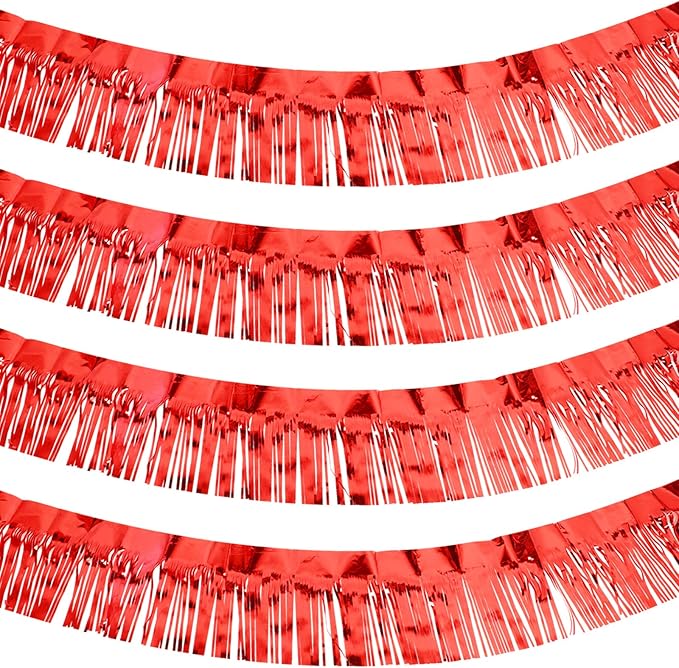 WILLBOND 4 Packs 40 Feet Fringe Garland Foil Fringe Garland Metallic Tinsel Foil St. Patrick's Day Hanging Banner for Wedding Birthday Parties Holiday Decorations Graduation