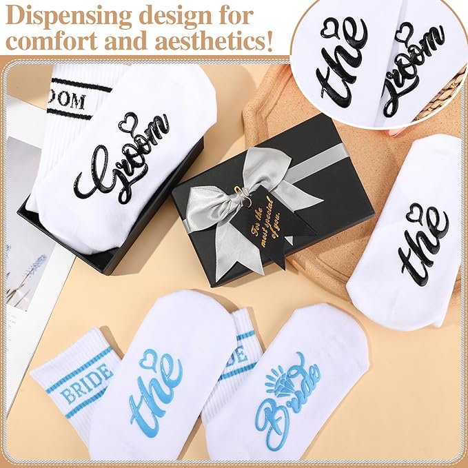 Bride Socks for Wedding Day 2 Pairs - Bridal Groom Socks Bride to Be Something Blue Cotton Ankle Sock with Gift Box
