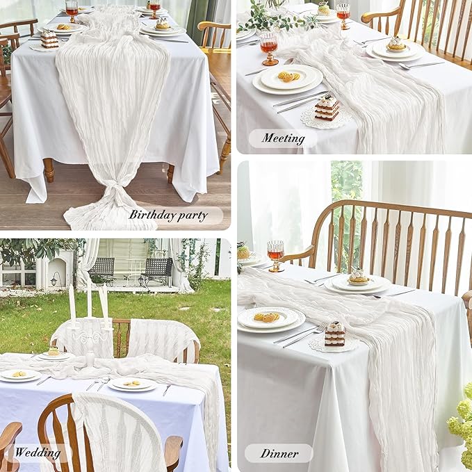 IVAPUPU 4 Pcs Cheesecloth Table Runner - 10ft Ivory White Easter Spring Boho Gauze Cheese Cloth Table Runners for Baby Shower Decoration Wedding Party Garden Farmhouse