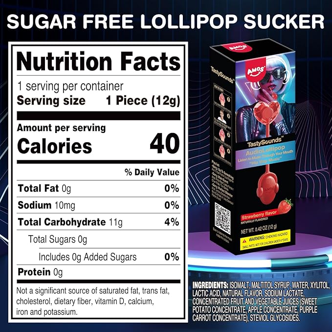 Amos Music Lollipop Candy, Audio Singing Lollipop, Unique Gift for Friends, Individually Wrapped Natural Strawberry Flavor - Pack of 1