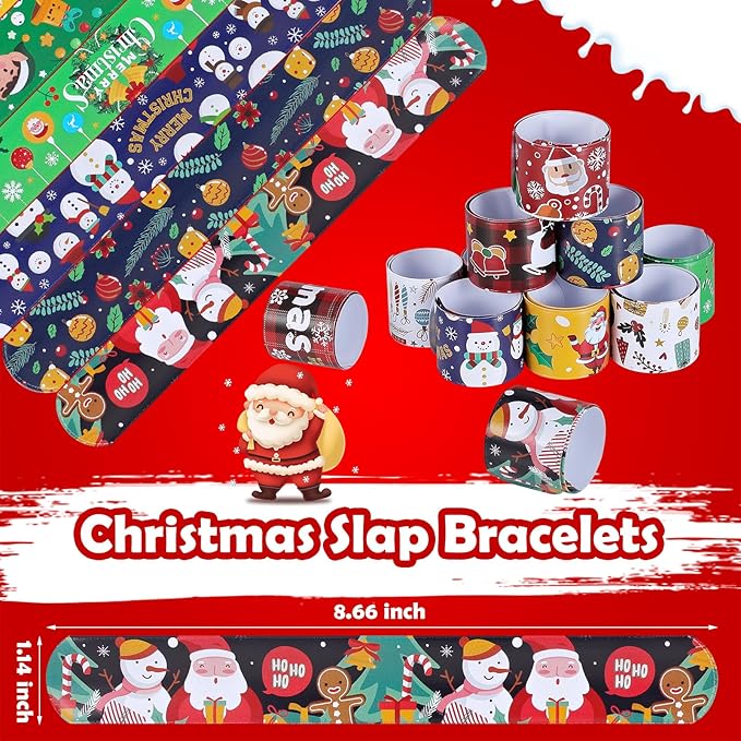 Christmas Slap Bracelets for Kids 36 PCS Christmas Party Favors for Kids Supplies Bulk Xmas Snap Bracelets Stocking Stuffers Goodie Bag Stuffers Classrooom Prizes Toys Gifts for Students Girls Boys