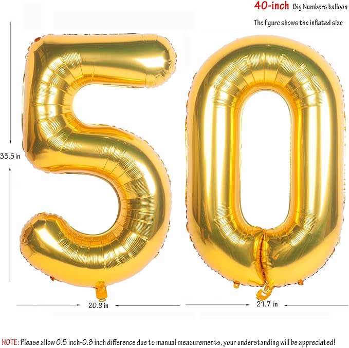 40 Inch gold Number Balloons Helium Foil Mylar Balloon Birthday Party banquet Decoration 50