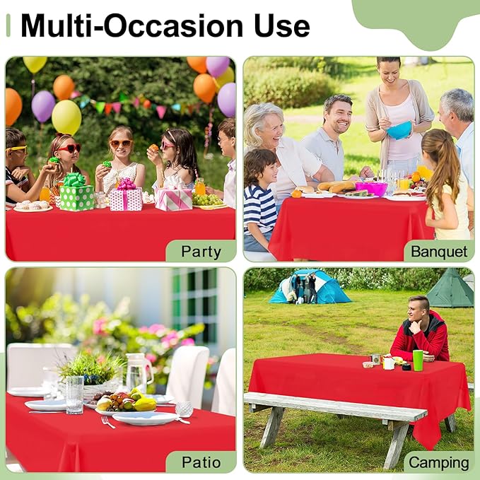 misaya 6 Packs Christmas Disposable Plastic Table Cloth, 54 x 108 Inch Waterproof Rectangle Tablecloth, Leakproof & Sturdy Decorative Table Covers for Easter, Picnic, Party and Outdoor, Red