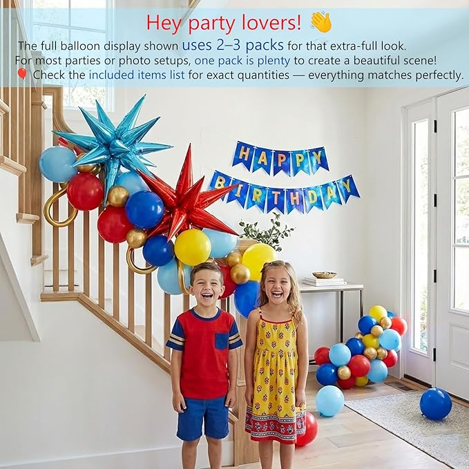 Super Hero Hedgehog Theme party decorations with 107Pcs Red Blue Yellow Gold Balloon Garland Arch Kit foil lightning Star balloons birthday banner for kids cartoon themed Baby Shower decor