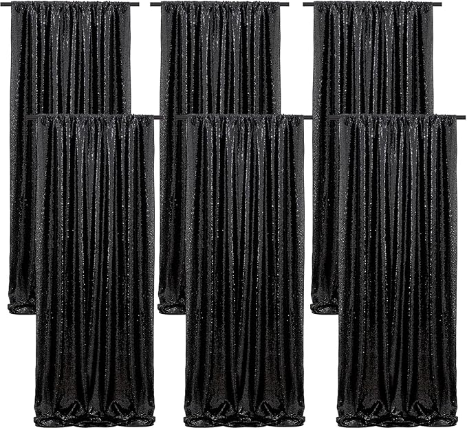 B-COOL Black Sequin Backdrop Curtain 6 Panels 2FTx8FT Shiny Curtain Drapes Glitter Background for Birthday New Years Holiday Party Satge Decorations