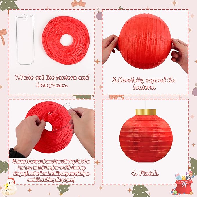 22pcs Christmas Party Decorations Indoor – Red Green Gold Paper Fans, Hanging Lanterns, Honeycombs, Pom Poms, Xmas Ball-Shaped Cards for Holiday, Office Decor