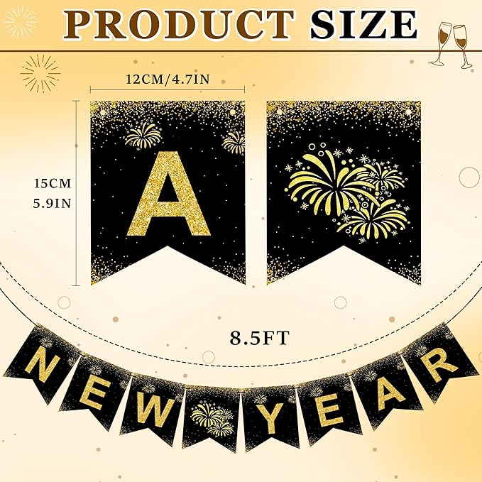 OHOME New Years Decorations 2026 - Happy New Year Banner - New Years Eve Party Supplies - Happy New Year Decorations 2026 Eve Decorations