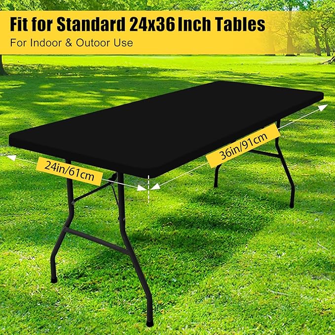 Smiry 2 Pack Rectangle Picnic Table Cloth, Waterproof Elastic Fitted Tablecloths, Washable Polyester Rectangular Patio Table Cover for Camping, Indoor and Outdoor (Black, 24"x36")