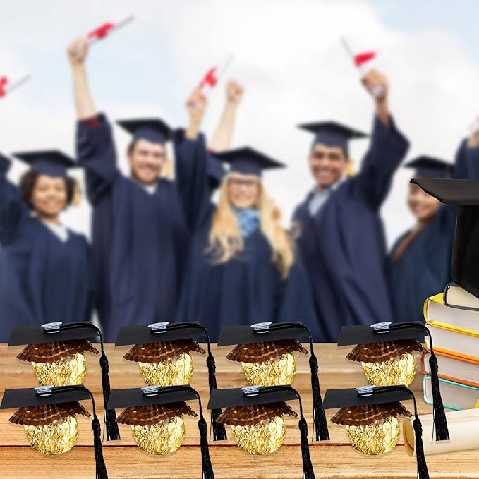 Gyufise 36Pcs Graduation Decorations 2026 Graduation Cap Cupcake Toppers Chocolate Decorations Mini Grad Cap Decor with Tassel Adhesive Dots for Class of 2026 Congrats Grad Black