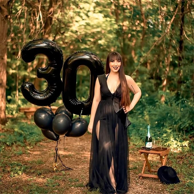 Black Number 30 Balloons, 40 Inch Black Mylar Foil Number 3 & 0 Balloons for Women, Self Inflating 30th Birthday Balloons for 30 Year Old Men Anniversary Birthday Party Decorations Supplies