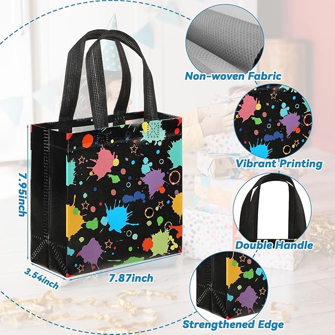 Retainbre 40 Pcs Glow in the Dark Gift Bags with Handles Party Favor Bags for Kids Birthday Non Woven Neon Goodie Bags Bulk for Candy Treat Goody Adults Parties Decoration