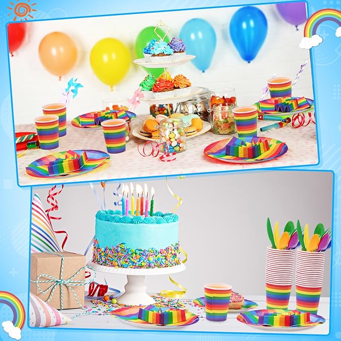 Party Decorations Supplies Paper Plates Napkins and Cups Cutlery (192, Rainbow, Pride)