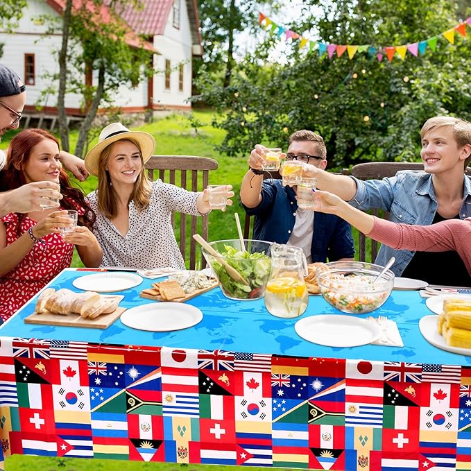 12 Pack International Flag Table Cover Patriotic Table Cloth World Country Flags Plastic Tablecloth for Festival Events Celebration Party Decorations Soccer Sports Beer Party, 108 x 54 Inch
