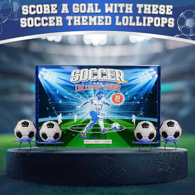 3D Soccer Lollipop Rings 20pk- Soccer Candy 3D Ball Shaped For Soccer Party Decorations - Soccer Party Favors - Soccer Ball Candy & Soccer Snacks For Soccer Goodie Bags Stuffers - Soccer Suckers