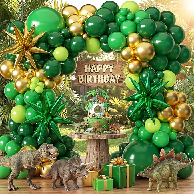 Green and Gold Balloon Garland Arch Kit with Stars, Different Sizes Emerald Dark Pastel Green Gold Balloons for Birthday Party 2026 Graduation Decorations Jungle Green Party Decorations