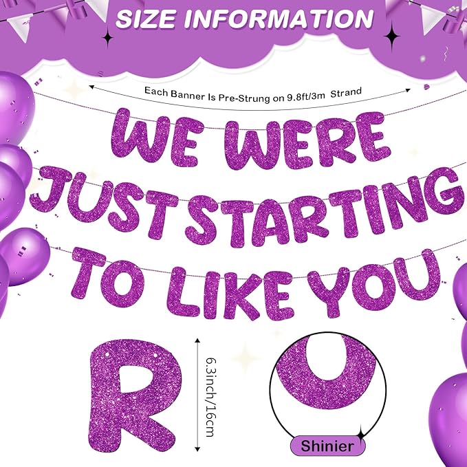 Fulmoon We Were Just Starting to Like You Banner Going Away Party Retirement Sign Farewell Decorations Good Luck Goodbye Moving Graduation Party Supplies and Gifts(Purple)