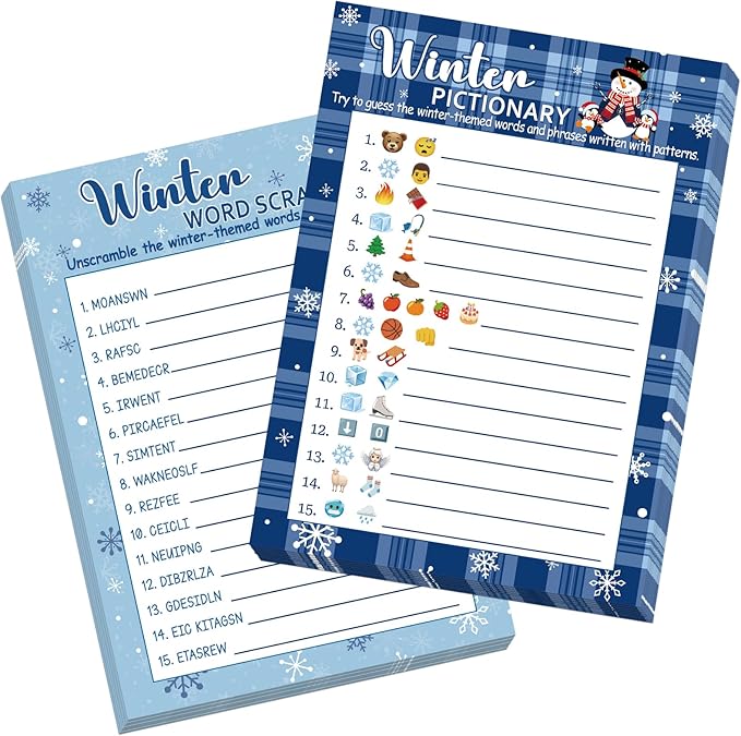 COCHIE 30 Players Winter Holiday Christmas Party Games for Adults Family Office Large Groups, Words Pictionary Game, Guesstures Game, Word Scramble Games with Answer Key (Winter Pattern)