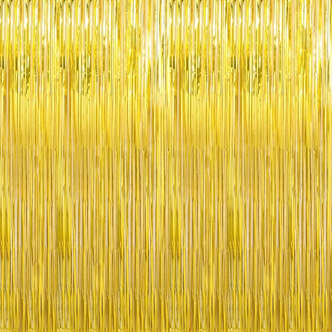 6 Pack Gold Foil Fringe Curtains Streamers Party Decorations 3.3 x 8.2 ft, Gold Tinsel Curtain Fringe Backdrop for Parties, Door Fringe Birthday Streamers, Photo Booth Backdrops, Party Decor