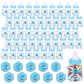 MACTING Baby Bottle for Baby Shower Favors, 4Dozens Mini Candy Bottles with 10pcs Artificical Flowers for Boys Girls Newborn Party Centerpiece Decorations(Blue)