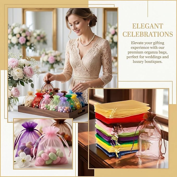 100PCS Organza Bags, 4X4.72" Wedding Favor Bags with Drawstring, Mixed Color Satin Drawstring Organza Pouch Gift Bags for Party, Jewelry, Christmas, Festival, Bathroom Soaps, Makeup Organza Favor Bags Easter Gifts