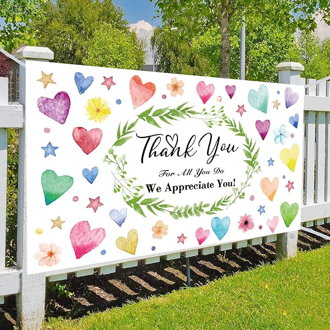 Colorful We Appreciate You Banner Thank You for All You Do Backdrop Heart Flowers Sign for Doctor Nurse Teacher Pastor Staff Employee Retirement Appreciation Theme Party Decorations Supplies
