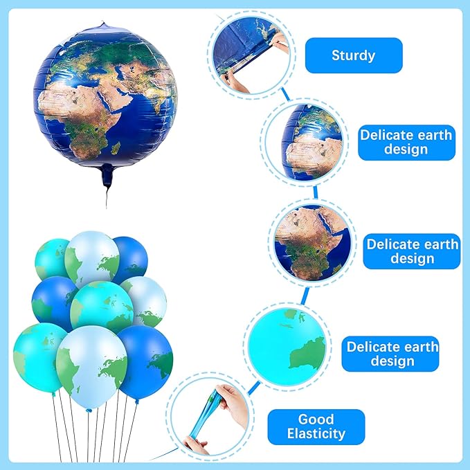 Zhanmai 48 Pieces Globe Earth Balloons, 8 Pcs 22 Inch Foil Planet Balloon, 40 Pcs 12 Inch World Map Latex Balloons for Travel Themed Party Holidays Around The World Decorations Earth Day Supplies
