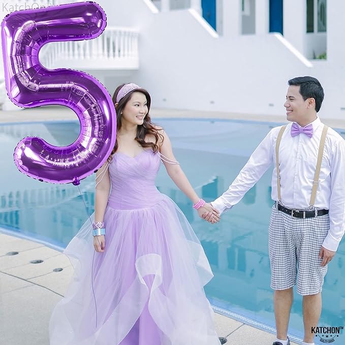 KatchOn, Giant Purple 5 Balloon Number - 40 Inch | Mylar Purple Number 5 Balloon | Purple Five Balloons, Mermaid Birthday Decorations | Purple 5 Balloon For Happy Anniversary Decorations