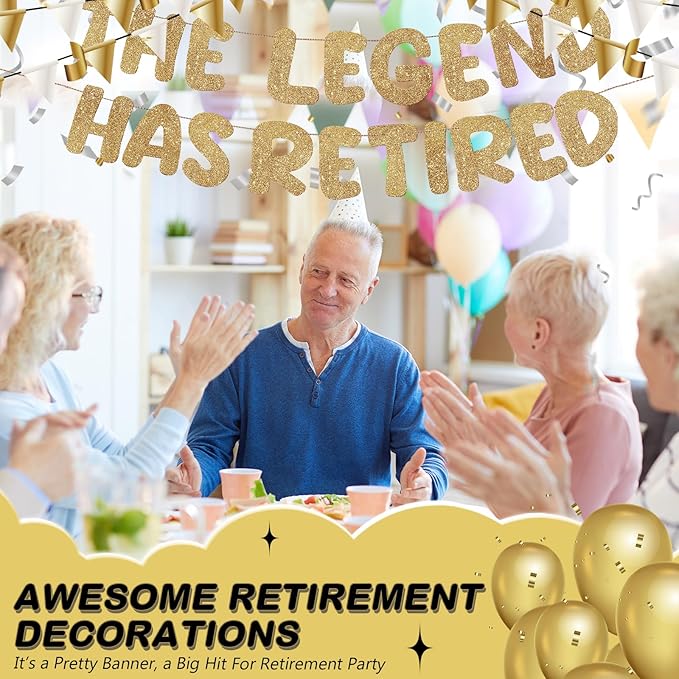 Fulmoon Pre Strung the Legend Has Retired Glitter Banner 9.8 ft Retirement Banner Retirement Party Decorations Garland Bunting for Men Women Gifts, No DIY(Champaign Gold)