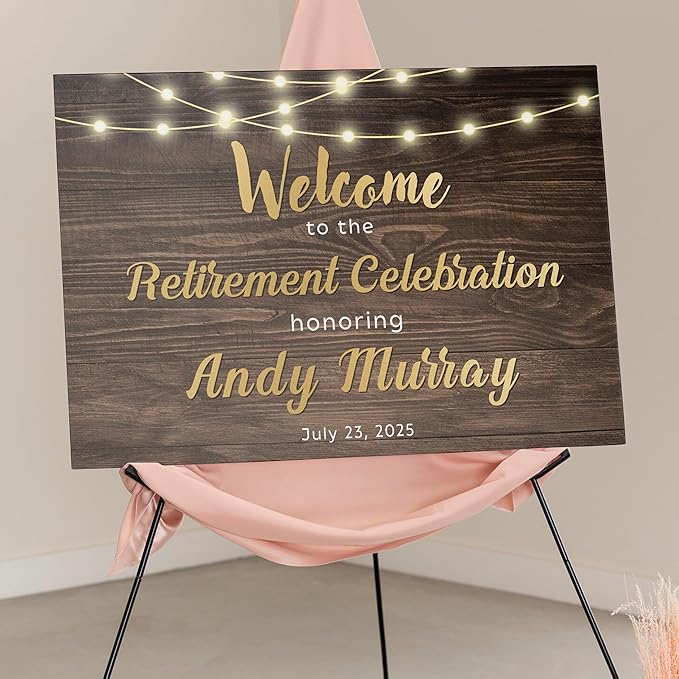 Personalized Retirement Celebration Welcome Sign, Rustic Gold Retirement Celebration Sign, Cheers to Years of Work, Indoor/Outdoor Use - Multiple Sizes