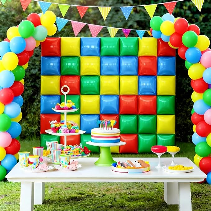Red Yellow Blue and Green Square Foil Balloon Wall, 19'' Double Sided Foil Balloons Backdrop Tunnel Arch Kit for Anniversary Bachelorette Bridal Baby Shower Birthday Party Background Decor