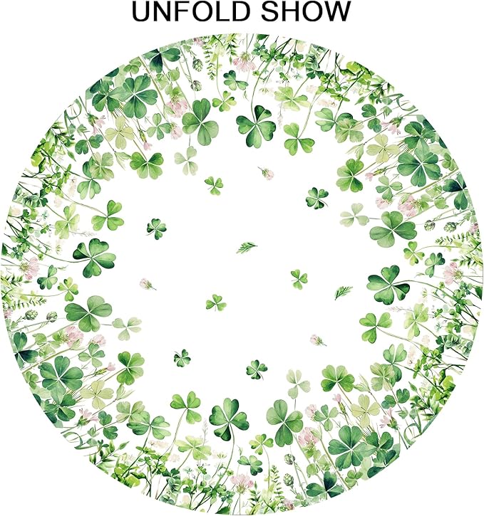 St Patricks Day Tablecloth Round 70 Inch Green Shamrock Table Cloth Farmhouse St Patrick's Day Table Cover for Kitchen Dinner Room Holiday Party Indoor Outdoor Home St Patricks Day Decor