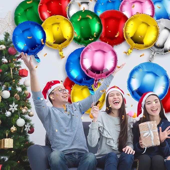 Deekin 100 Pcs 18 Inch Round Foil Balloons Aluminum Foil Helium Balloons Bulk for New Year Party Birthday Baby Shower Graduation Wedding Decor(Mixed Colors)