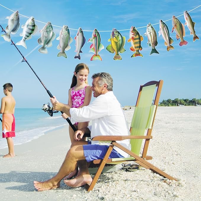 Hooqict Gone Fishing Hanging Banner Garland Fish Birthday Party Banner for Happy Birthday Decorations Fishing Theme Party Supplies Under The Sea Baby Shower Fathers Day Decorations