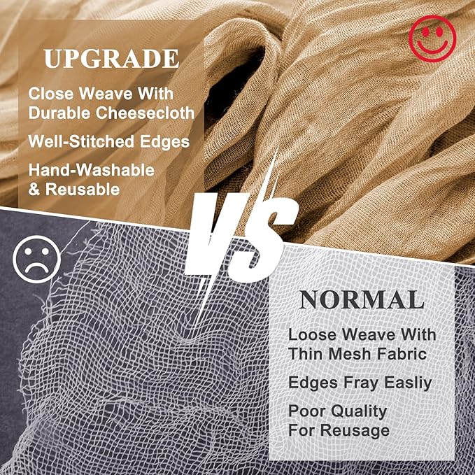 Wokceer Cheesecloth Table Runner 6Pack 10FT Khaki Boho Gauze Cheese Cloth Table Runner for Party Long Rustic Sheer Table Runners for Baby Bridal Shower Wedding Easter Table Decor