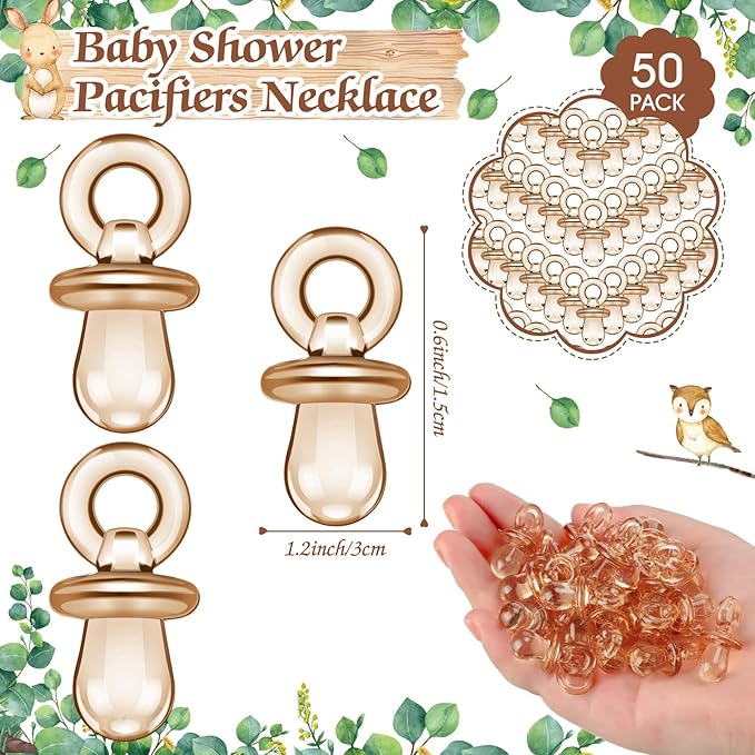 Thyle 51 Pcs Woodland Animals Pacifier Hunt Baby Shower Games Forest Animal Baby Shower Game Decoration Include Hunt Sign and Acrylic Pacifiers Woodland Themed Gift Sets for Gender Reveal Party Decor